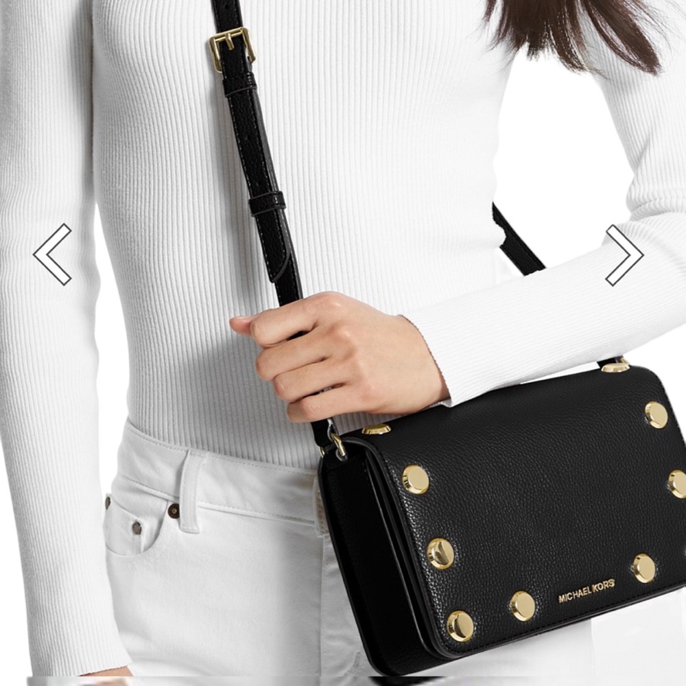 NWT. Michael Kors Holly Medium Embellished Pebble Leather Crossbody Bag.